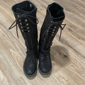 Tall Leather Lace Up Combat Boots